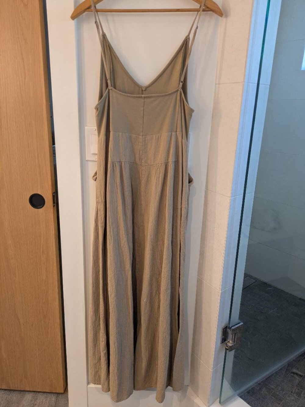 Free People Soledad Linen Blend Midi Dress in Khaki Size L. - Picture 3 of 7